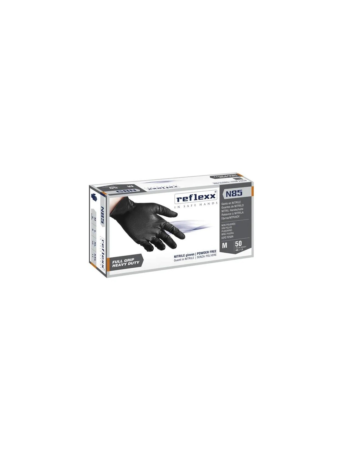 Guanti nitrile reflexx black N85 tg.L pz50 x10cf